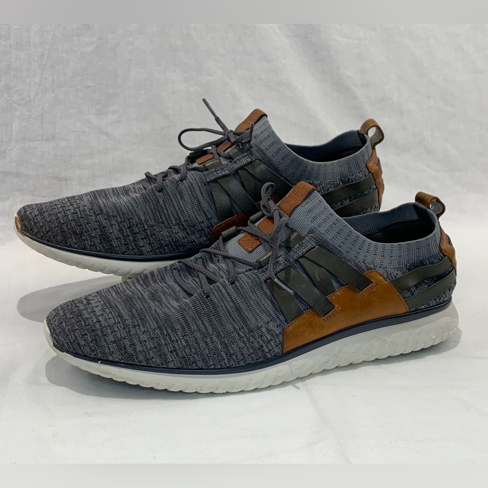 Cole Haan Gray Knit Athletic Sneakers with Brown Accents